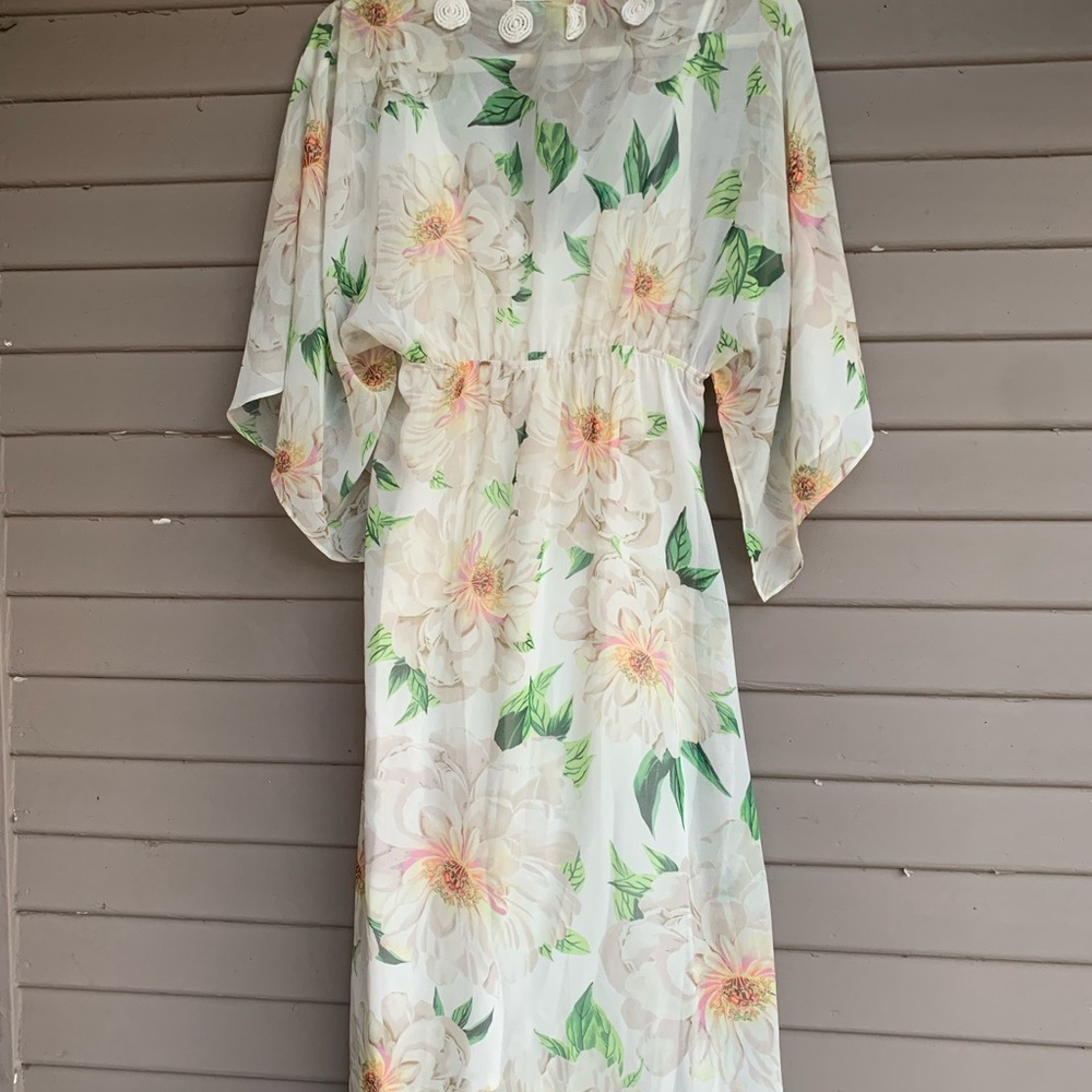 Farm Rio x Anthropologie Dahlia Boho White Chiffon Floral Maxi Dress Size S - Picture 4 of 15